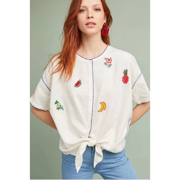 Anthropologie Intropia Needlepoint‎ Embroidered Fruit Blouse Size Small - Picture 3 of 12